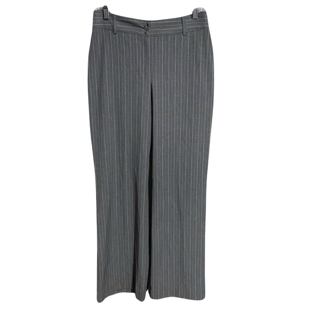 Chico’s Career Trousers Size 0 US 6 Gray Pinstripe Flat Front Mid Rise Flare NEW